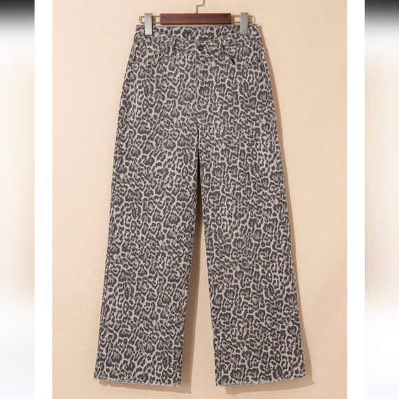 Leopard Print Wide Leg Denim Jeans Size 12 NWOT - Picture 2 of 14